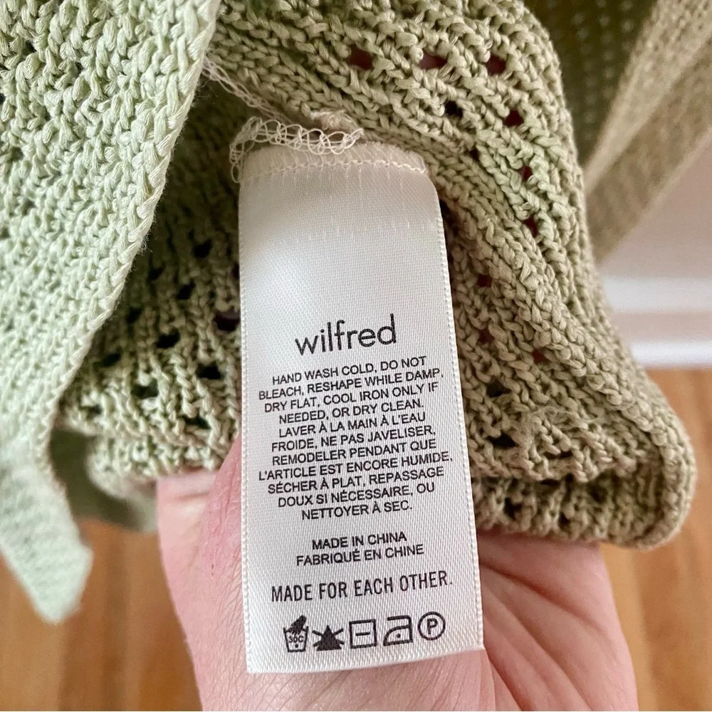 Aritzia Wilfred Evie Crochet Knit Midi Dress Green Size Small Side Slit
